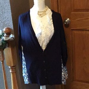 Democracy cardigan, blue and floral, sz M